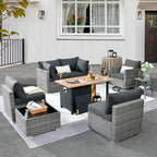 HOOOWOOO Ensemble sectionnel de 8 pièces en osier gris pour patio extérieur avec foyer