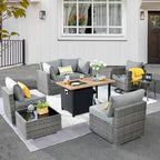 HOOOWOOO Ensemble sectionnel de 8 pièces en osier gris pour patio extérieur avec foyer
