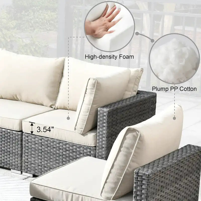 HOOOWOOO Ensemble sectionnel de 8 pièces en osier gris pour patio extérieur avec foyer