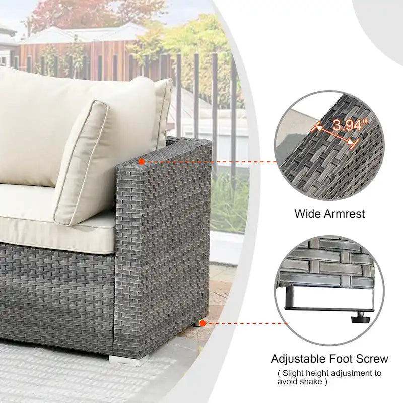 HOOOWOOO Ensemble sectionnel de 8 pièces en osier gris pour patio extérieur avec foyer
