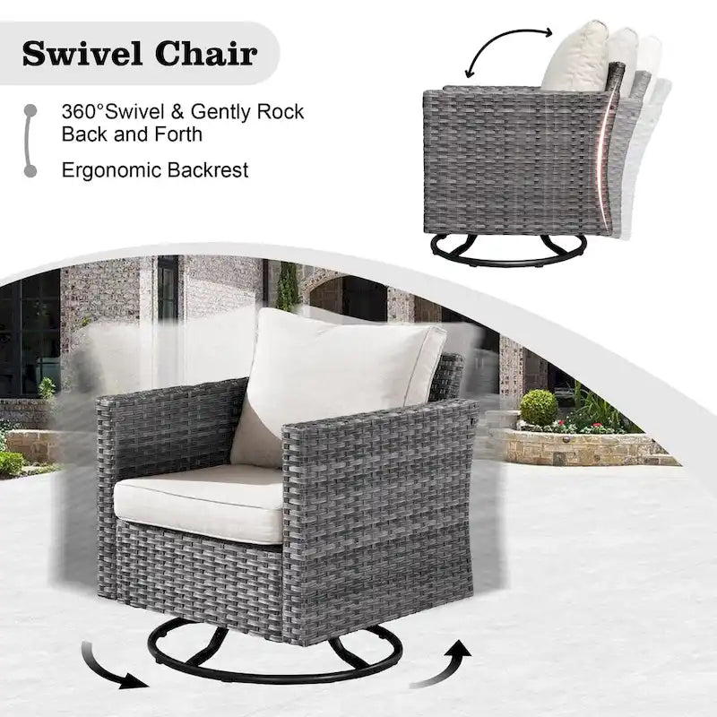 HOOOWOOO Ensemble sectionnel de 8 pièces en osier gris pour patio extérieur avec foyer