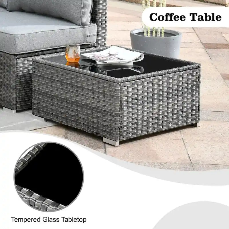 HOOOWOOO Ensemble sectionnel de 8 pièces en osier gris pour patio extérieur avec foyer