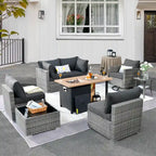 HOOOWOOO Ensemble sectionnel de 8 pièces en osier gris pour patio extérieur avec foyer