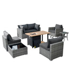 HOOOWOOO Ensemble sectionnel de 8 pièces en osier gris pour patio extérieur avec foyer