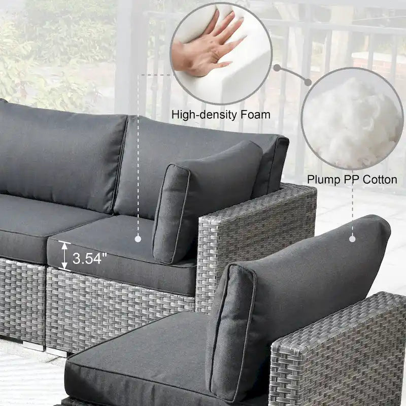 HOOOWOOO Ensemble sectionnel de 8 pièces en osier gris pour patio extérieur avec foyer