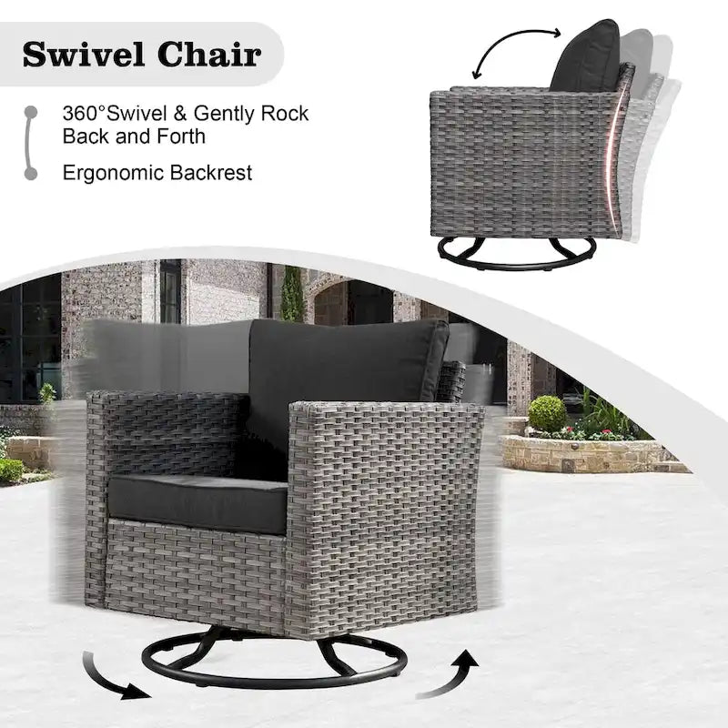 HOOOWOOO Ensemble sectionnel de 8 pièces en osier gris pour patio extérieur avec foyer