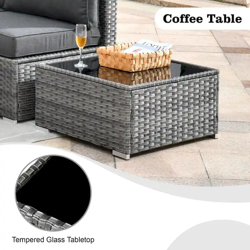 HOOOWOOO Ensemble sectionnel de 8 pièces en osier gris pour patio extérieur avec foyer
