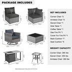 HOOOWOOO Ensemble sectionnel de 8 pièces en osier gris pour patio extérieur avec foyer