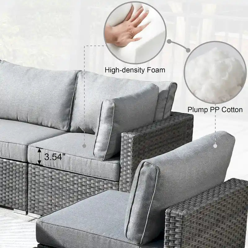 HOOOWOOO Ensemble sectionnel de 8 pièces en osier gris pour patio extérieur avec foyer