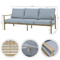 Ensemble de conversation d'extérieur 6 pièces en aluminium, canapé 3 places avec poufs et table basse