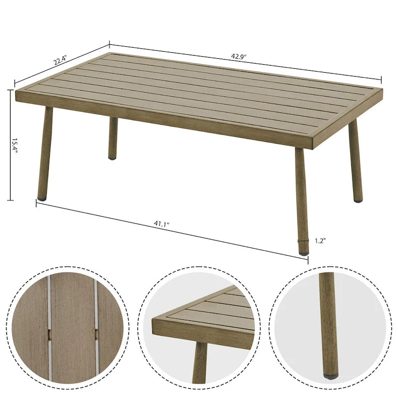 Ensemble de conversation d'extérieur 6 pièces en aluminium, canapé 3 places avec poufs et table basse