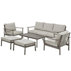 Ensemble de conversation d'extérieur 6 pièces en aluminium, canapé 3 places avec poufs et table basse