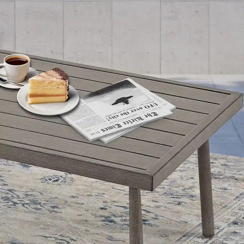 Ensemble de conversation d'extérieur 6 pièces en aluminium, canapé 3 places avec poufs et table basse