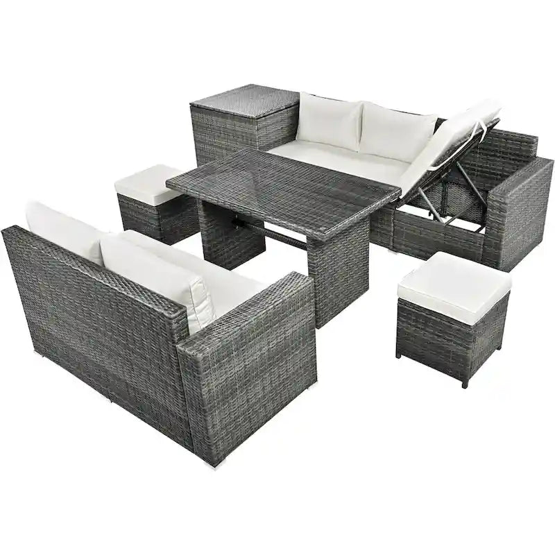 Canapé d'extérieur 6 pièces en rotin