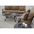 Ensemble de conversation d'extérieur Nassau 6 pièces avec brasero au propane, coussins, table d'appoint ronde de 24 po et table basse ovale de 31 x 46 po