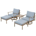 Ensemble de conversation d'extérieur 5 pièces en aluminium avec fauteuils pivotants, table d'appoint et coussins