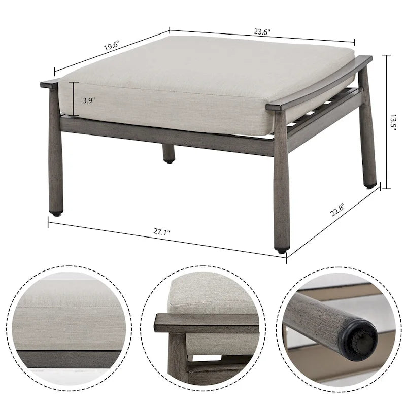 Ensemble de conversation d'extérieur 5 pièces en aluminium avec fauteuils pivotants, table d'appoint et coussins