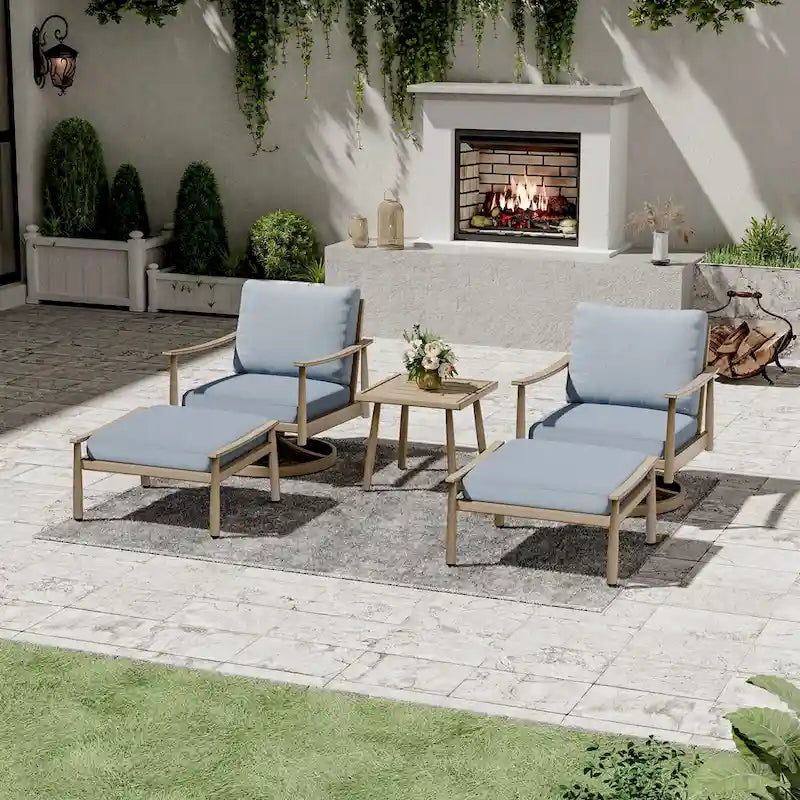 Ensemble de conversation d'extérieur 5 pièces en aluminium avec fauteuils pivotants, table d'appoint et coussins