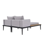 Lit de Repos Extérieur Moderne en Métal 2 en 1 avec Plateaux et Espaces Latéraux en Bois