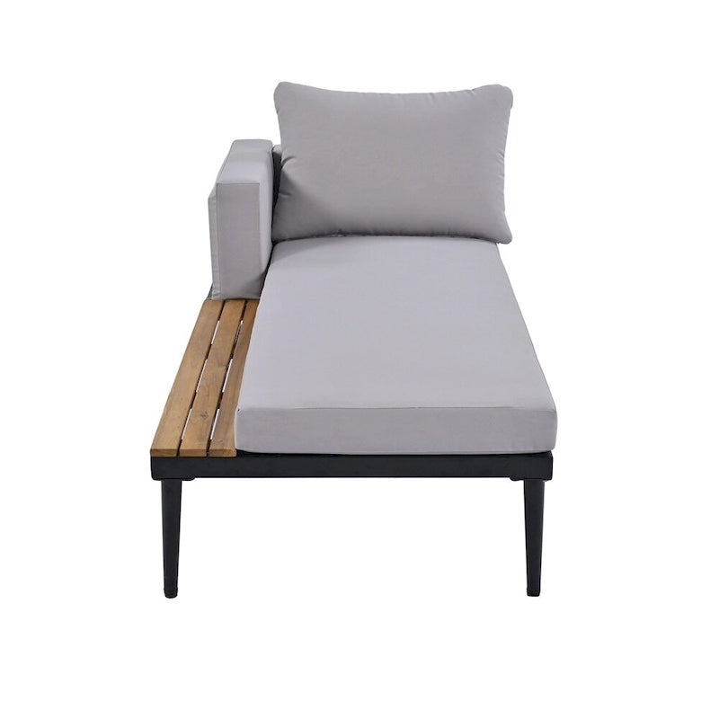 Lit de Repos Extérieur Moderne en Métal 2 en 1 avec Plateaux et Espaces Latéraux en Bois
