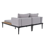 Lit de Repos Extérieur Moderne en Métal 2 en 1 avec Plateaux et Espaces Latéraux en Bois