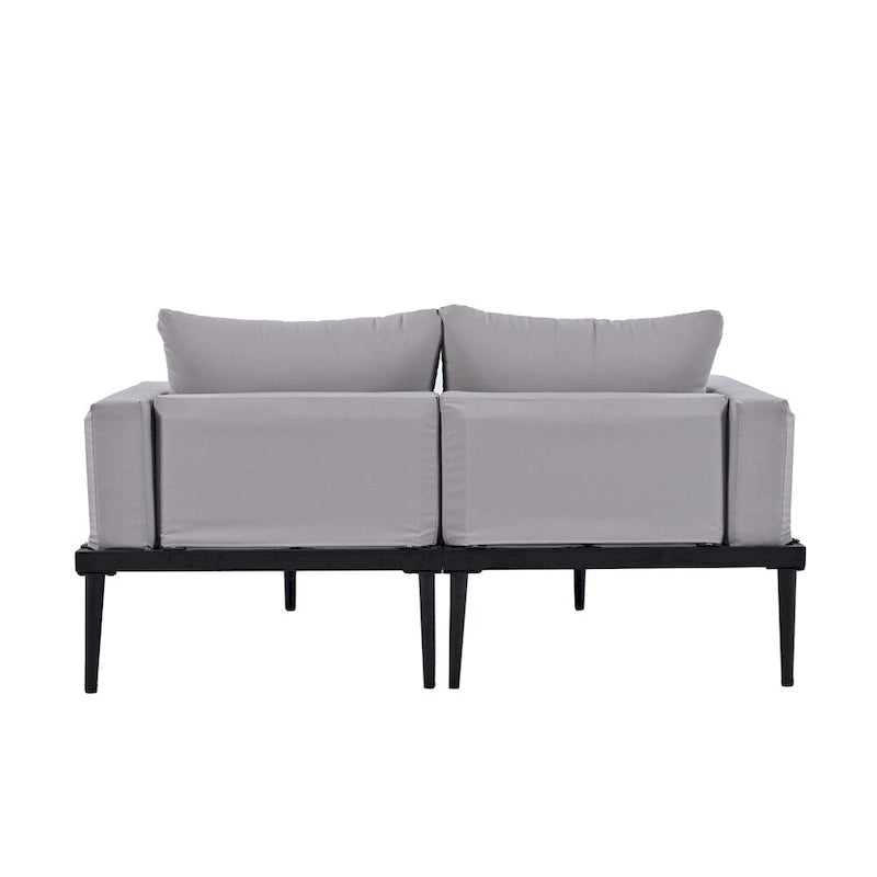 Lit de Repos Extérieur Moderne en Métal 2 en 1 avec Plateaux et Espaces Latéraux en Bois