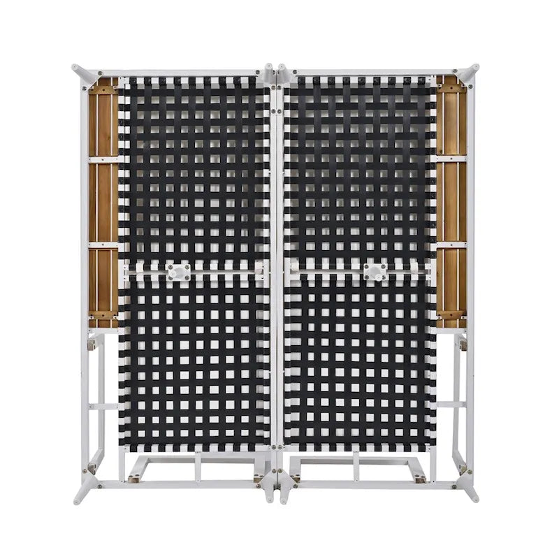 Lit de Repos Extérieur Moderne en Métal 2 en 1 avec Plateaux et Espaces Latéraux en Bois