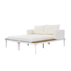 Lit de Repos Extérieur Moderne en Métal 2 en 1 avec Plateaux et Espaces Latéraux en Bois