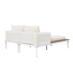 Lit de Repos Extérieur Moderne en Métal 2 en 1 avec Plateaux et Espaces Latéraux en Bois