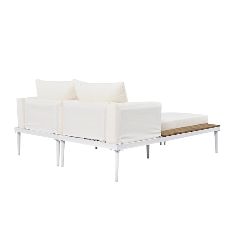 Lit de Repos Extérieur Moderne en Métal 2 en 1 avec Plateaux et Espaces Latéraux en Bois