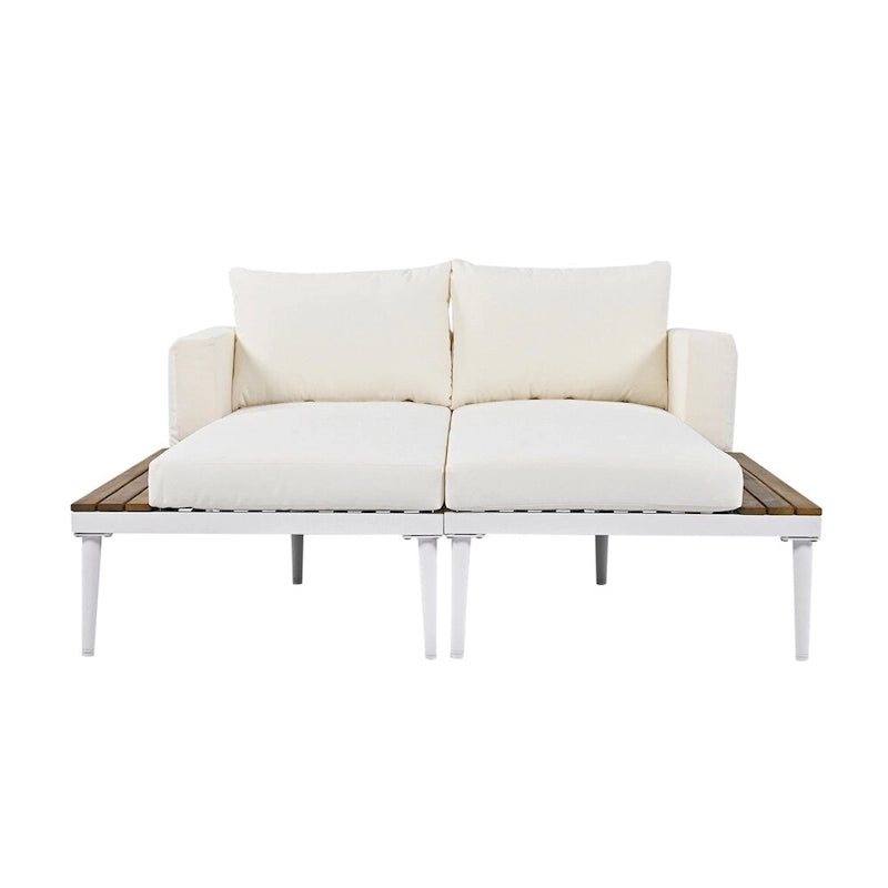 Lit de Repos Extérieur Moderne en Métal 2 en 1 avec Plateaux et Espaces Latéraux en Bois