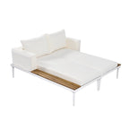 Lit de Repos Extérieur Moderne en Métal 2 en 1 avec Plateaux et Espaces Latéraux en Bois
