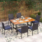 7-Piece Outdoor Patio Dining Set,1 Acacia Wood Table & 6 Cushioned Rattan Chairs
