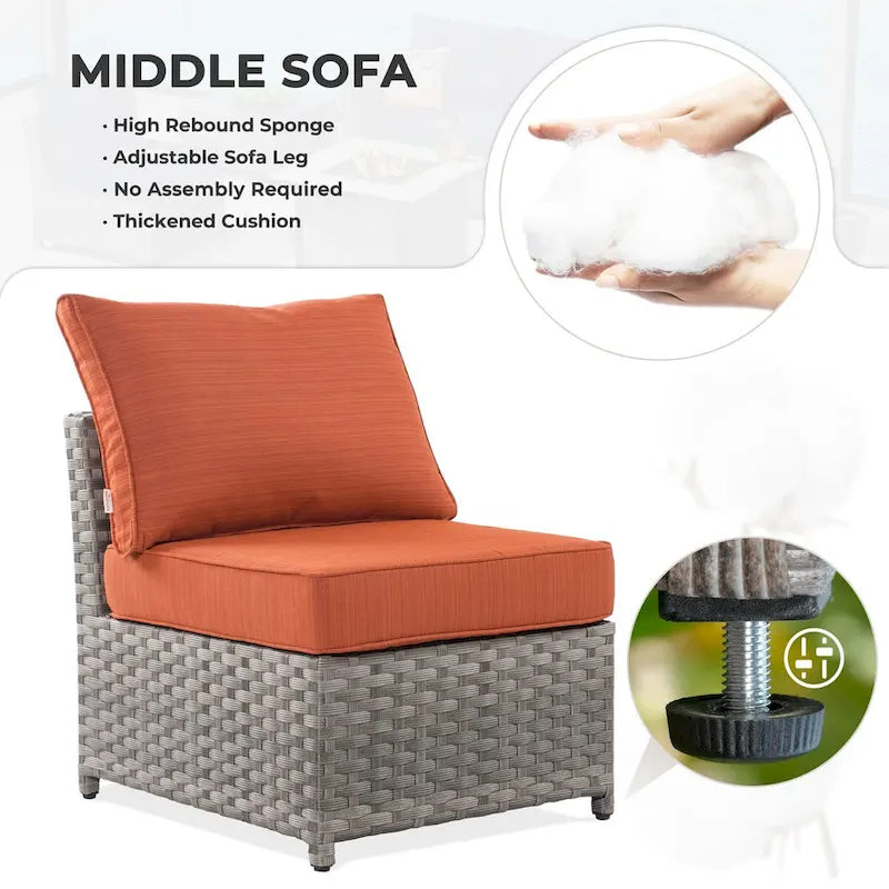 HOOOWOOO Ensemble de meubles de patio d'extérieur sectionnel en osier gris 13 pièces avec foyer