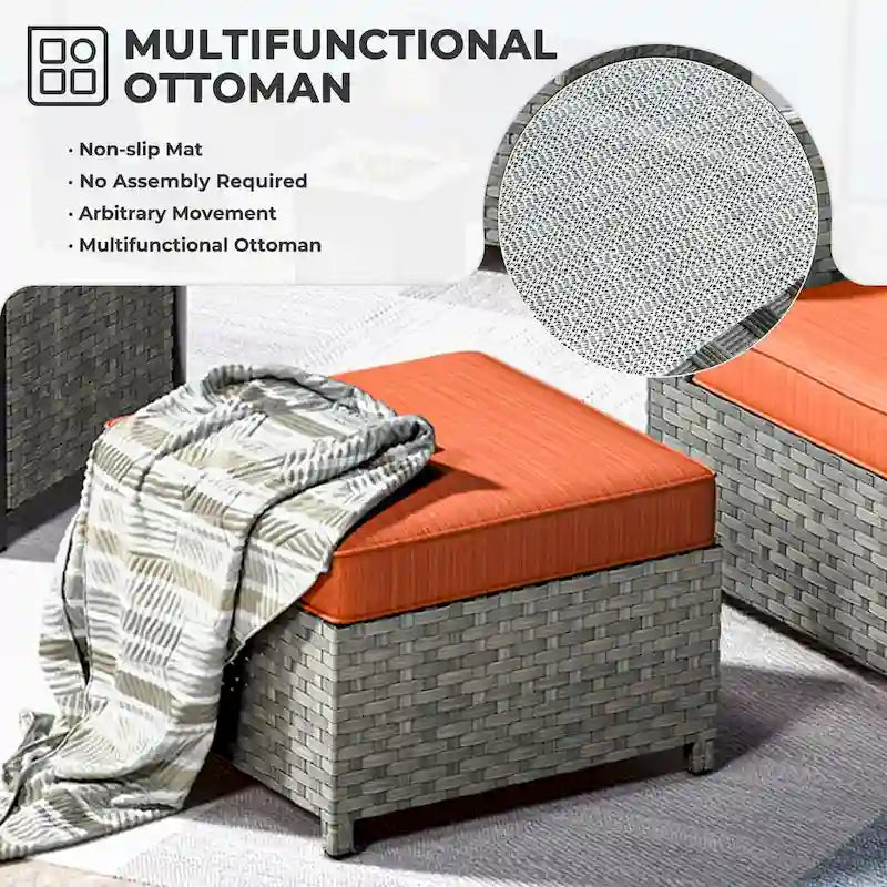 HOOOWOOO Ensemble de meubles de patio d'extérieur sectionnel en osier gris 13 pièces avec foyer