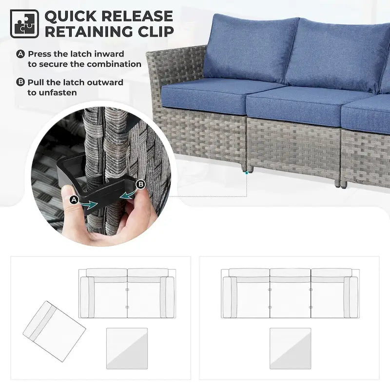 HOOOWOOO Ensemble de meubles de patio d'extérieur sectionnel en osier gris 13 pièces avec foyer