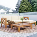 Ensemble de canapé d'angle d'extérieur 5 pièces en bois pour terrasse avec coussins, finition naturelle + coussins
