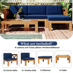 Ensemble de canapé d'angle d'extérieur 5 pièces en bois pour terrasse avec coussins, finition naturelle + coussins