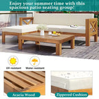 Ensemble de canapé d'angle d'extérieur 5 pièces en bois pour terrasse avec coussins, finition naturelle + coussins