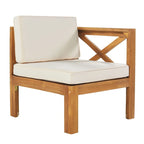 Ensemble de canapé d'angle d'extérieur 5 pièces en bois pour terrasse avec coussins, finition naturelle + coussins