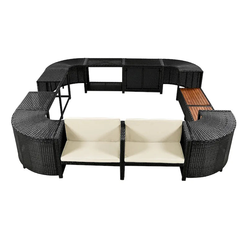Ensemble de canapé d'angle en rotin extérieur quadrilatéral