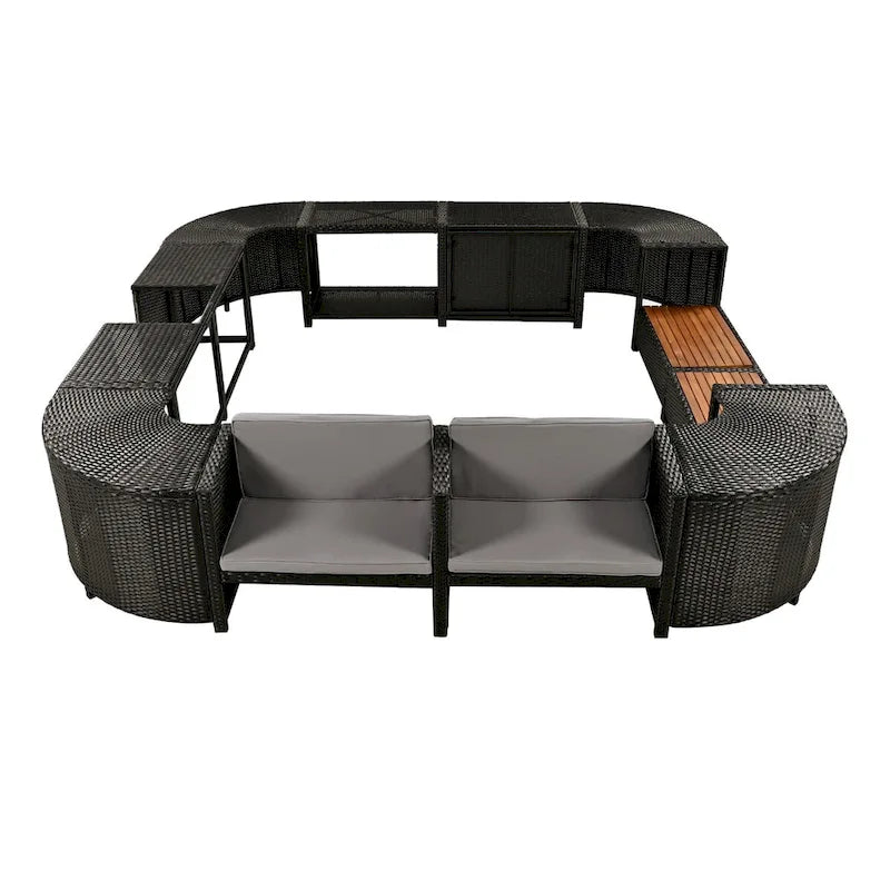 Ensemble de canapé d'angle en rotin extérieur quadrilatéral