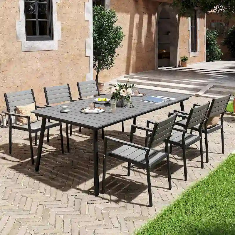 Ensemble de salle à manger d'extérieur 7 pièces VredHom en aluminium avec chaises empilables