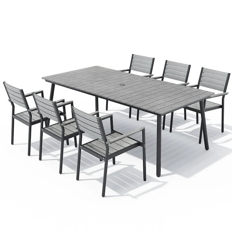 Ensemble de salle à manger d'extérieur 7 pièces VredHom en aluminium avec chaises empilables