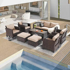 BONOSUKI 8-Piece Patio Sofa Set Brown Rattan Furniture Set w/Ottomans