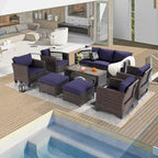 Ensemble de canapé de patio 8 pièces BONOSUKI en rotin marron avec poufs