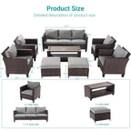 Ensemble de canapé de patio 8 pièces BONOSUKI en rotin marron avec poufs