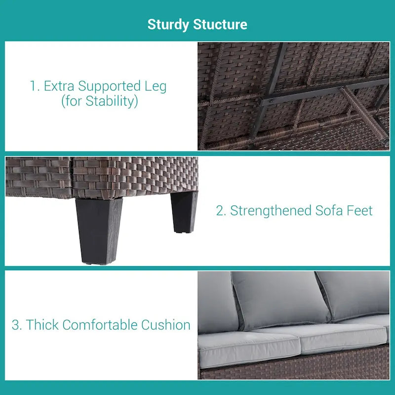 Ensemble de canapé de patio 8 pièces BONOSUKI en rotin marron avec poufs