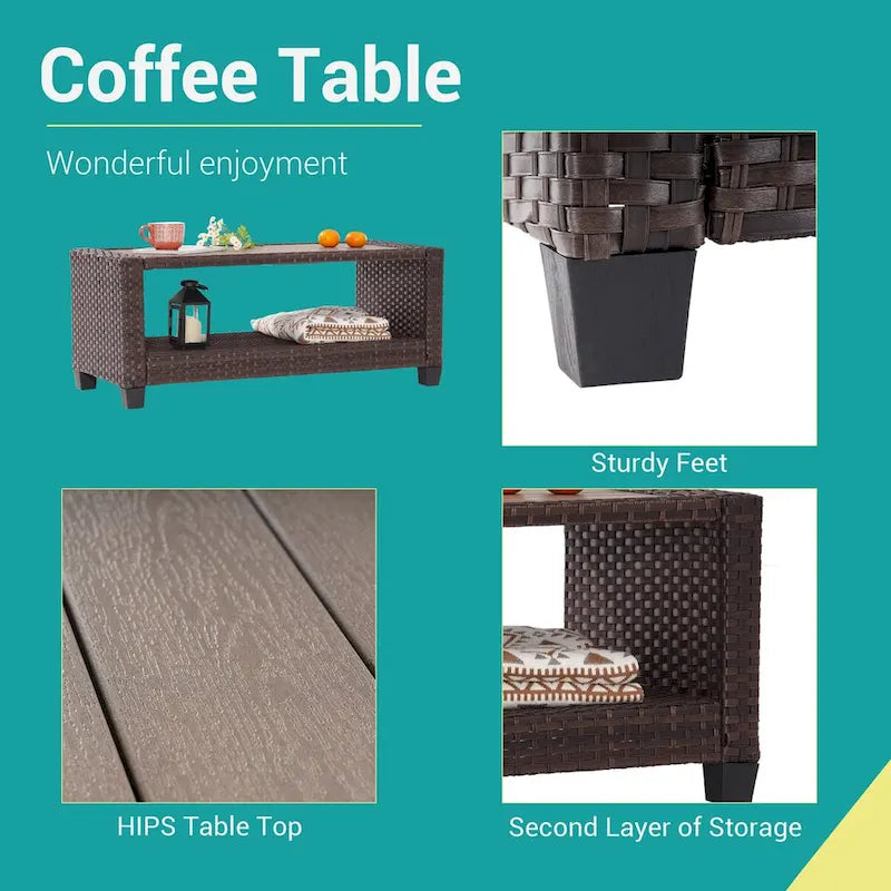 Ensemble de canapé de patio 8 pièces BONOSUKI en rotin marron avec poufs