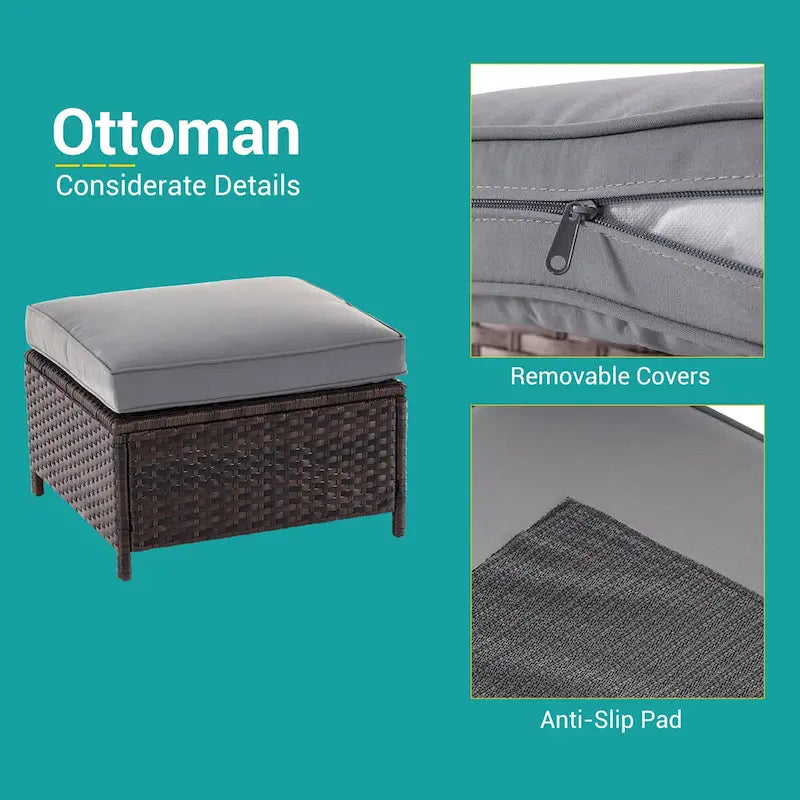 Ensemble de canapé de patio 8 pièces BONOSUKI en rotin marron avec poufs